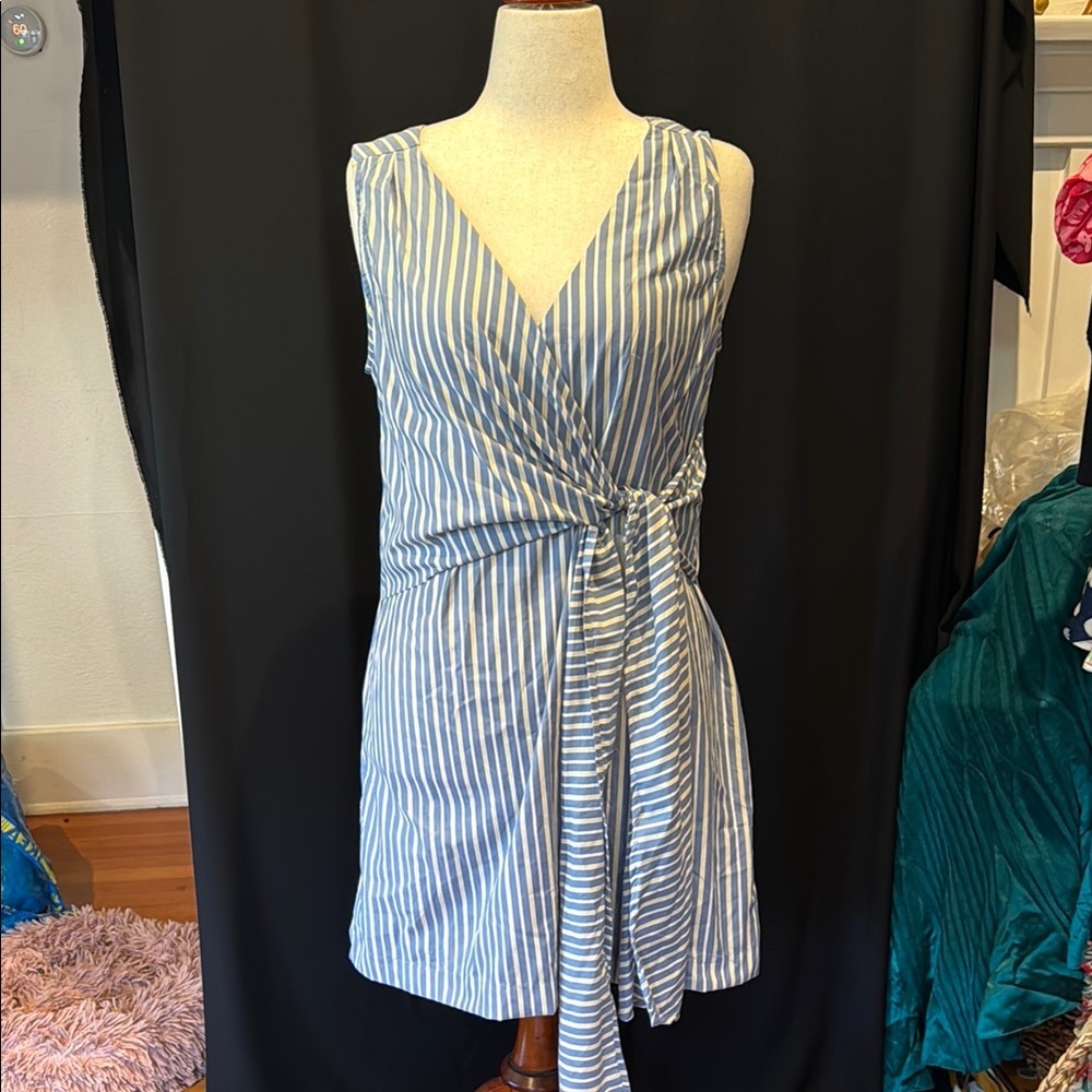 Style Envy Blue and White Striped Wrap Dress, Large